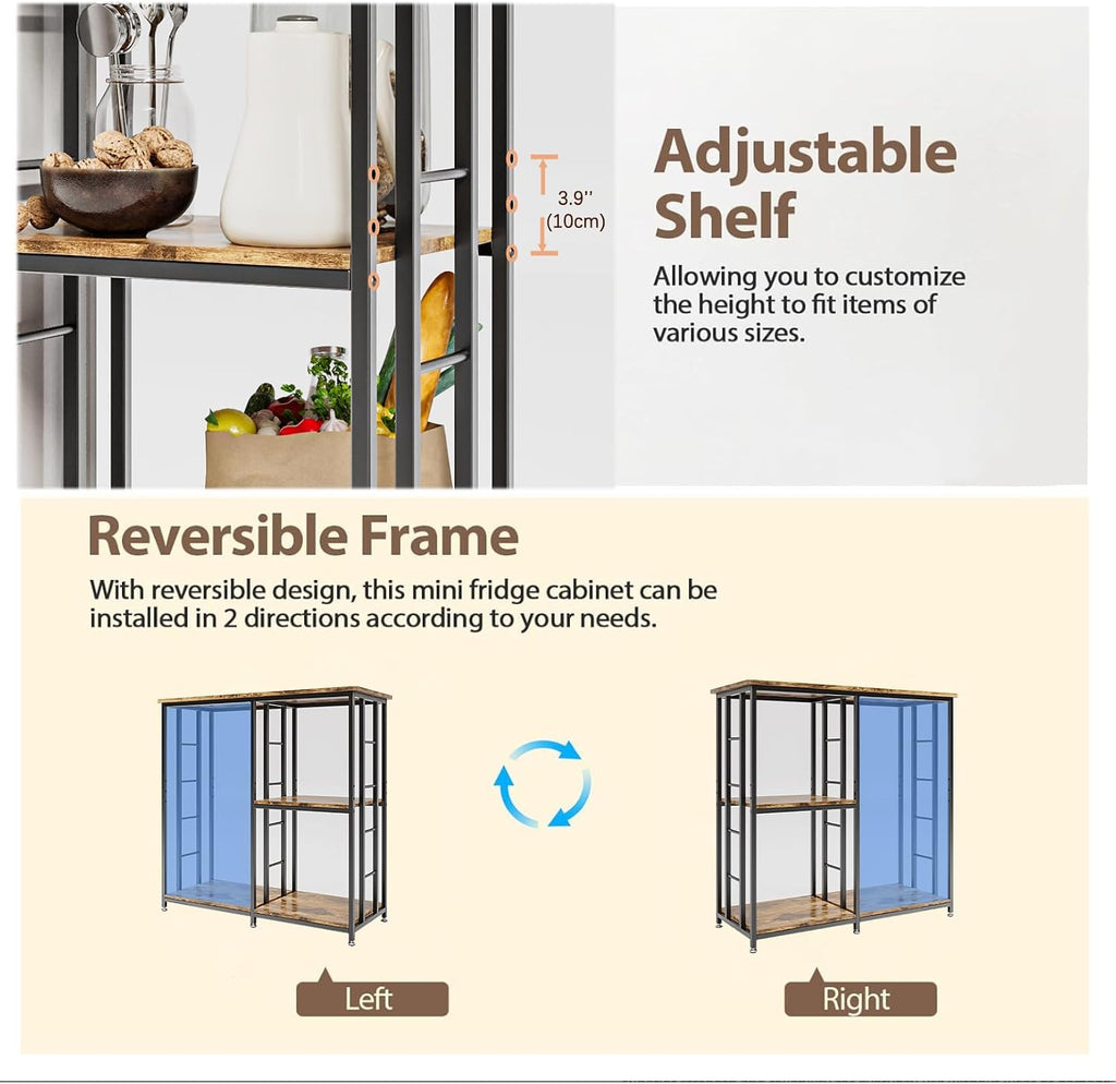 COCOLUCKY Mini Fridge Stand with Storage — 4-Tier Cabinet for Dorm, Kitchen & Office | Fits Under 19.7” Width Fridge,Coffee Bar, Microwave Stand & Bakers Rack Combo(Vintage Brown)