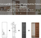 KungFuWood Full Length Mirror with Shelf and Hooks,Entry Way Mirrors for Wall,Wall Mirror with Shelf,Wall Mirror with Storage Multifunctional Design Panel,Living Room