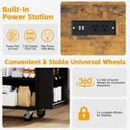 50.4" Kitchen Island with Storage,Rolling Kitchen Table with Power Outlet, Kitchen Island Cart with Folding Drop Leaf, Trash Storage Cabinet, Spice Rack, Towel Rack and Drawer-Black