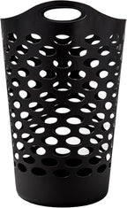 2.2 BUSHEL Flexible Laundry Basket,Tall plastic hamper for Clothes, Bedroom, and Storage - Portable Round Bin with Carry Handles 17.75" x 17.25" x 26", White,Black,3 pack (Black)