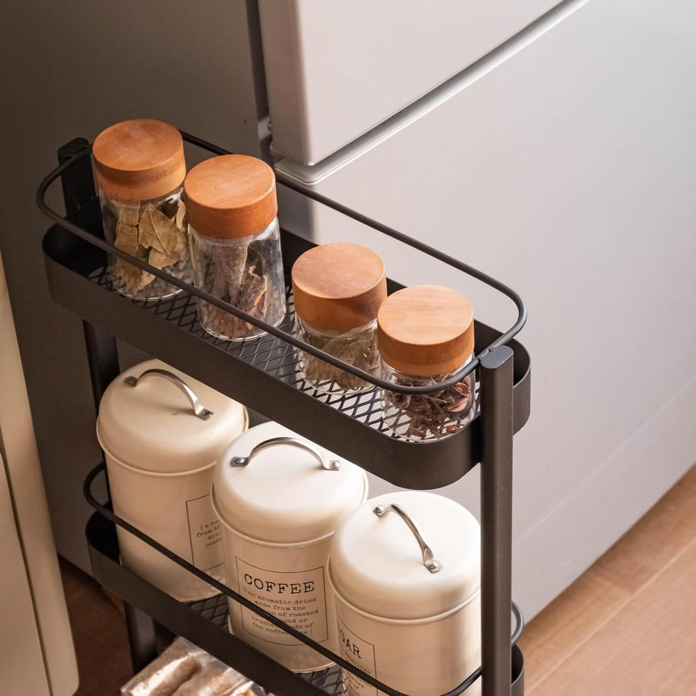 Narrow 3 Tier Rolling Cart, Slim Storage Cart for Bathroom Kitchen