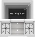Farmhouse TV Stand for 65/60/55 Inch Tvs, Modern Entertainment Center with Storage Cabinets & Sliding Barn Doors, Rustic Media Console Table, Wood Television Furniture for Living Room, Bedroom, White