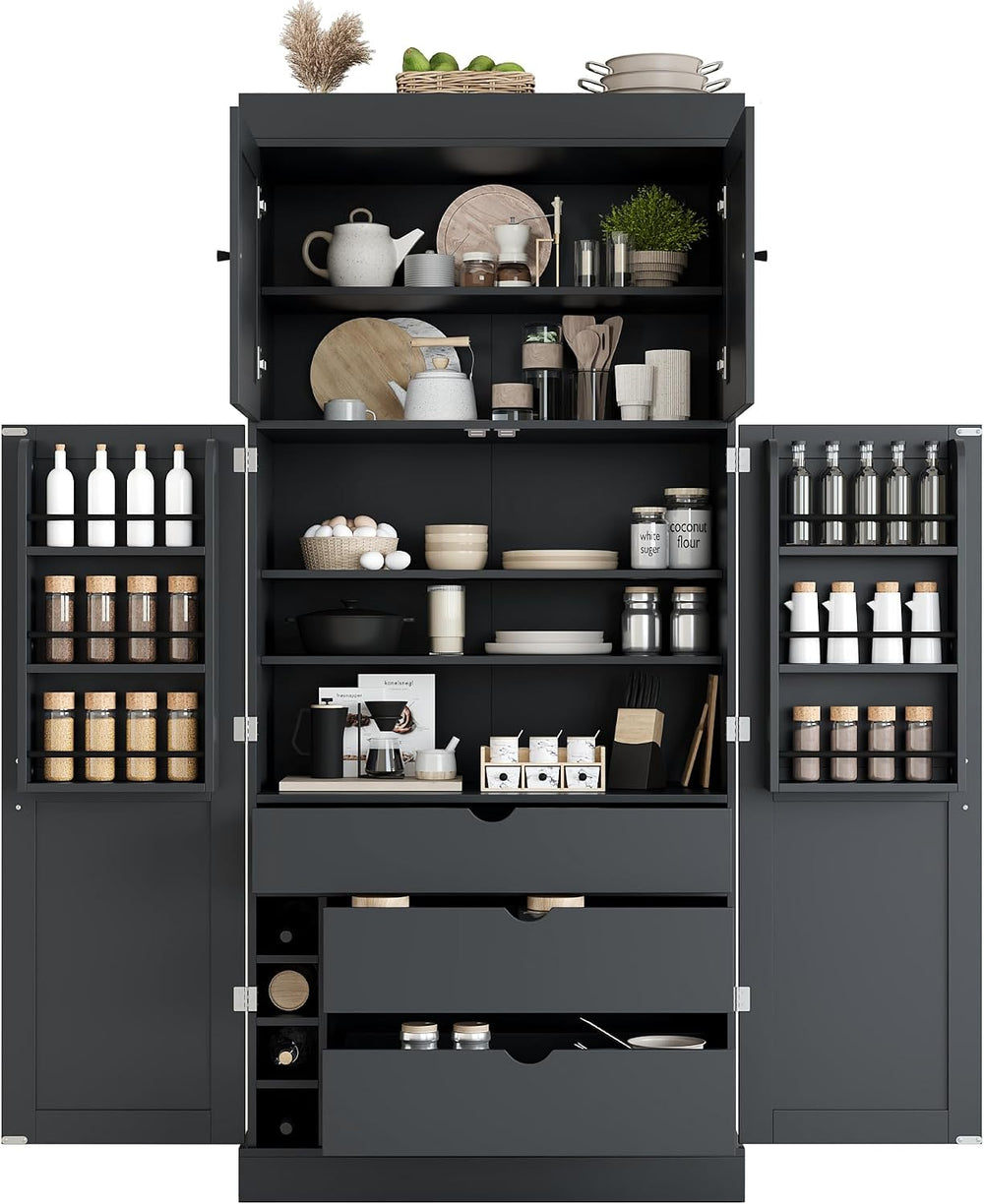 Tall Kitchen Pantry Cabinet with Adjustable Shelves, Modern Freestanding Cupb...