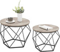 VASAGLE Small Coffee Table Set of 2, Round Coffee Table with Steel Frame, Side End Table for Living Room, Bedroom, Office, Greige and Ink Black