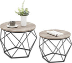 VASAGLE Small Coffee Table Set of 2, Round Coffee Table with Steel Frame, Side End Table for Living Room, Bedroom, Office, Greige and Ink Black