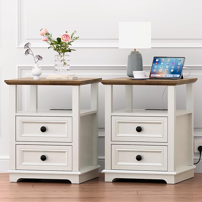 18" Wide End Table with Fast Charging Station Set of 2, 18” Wide Sofa En...