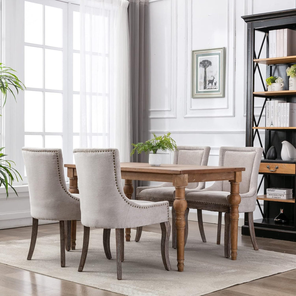 Modern Dining Chairs Set of 4, Fabric Upholstered High Back Chairs with Nailh...