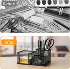 Pencil Holder for Desk, Dual-Compartment Mesh Desk Organizer Set, 2-Piece Set Black Pen Storage Holder & Post It Organizer for Home Office Desk Supplies