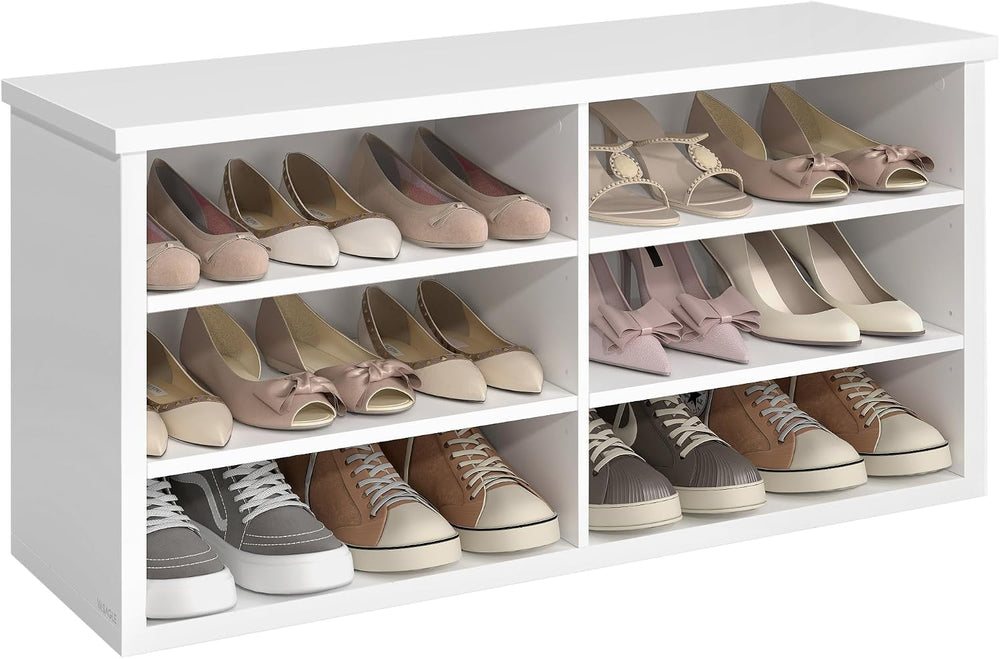 VASAGLE Shoe Bench, Storage Bench, 6 Compartments, Adjustable Shelves, for Li...