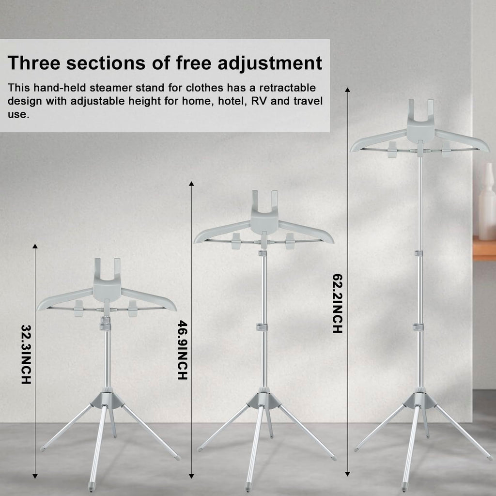 Foldable Garment Steamer Hanger Stand with Ironing Gloves, Adjustable Steamer Rack Included Lint Remover & Storage Bag 2 Clips for Suits Shirts Coats Portable Travel Home Use