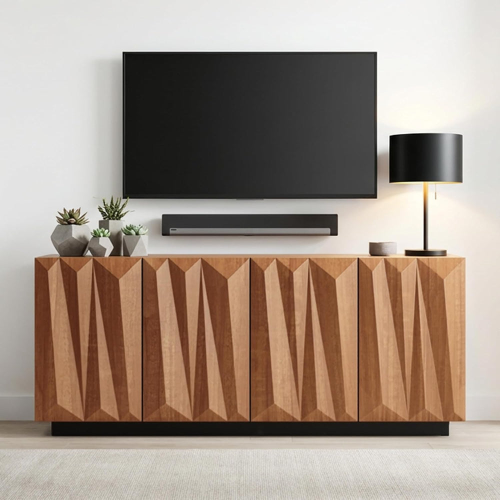 60" Contemporary Geometric Sideboard Buffet with 3D Triangular Doors &am...