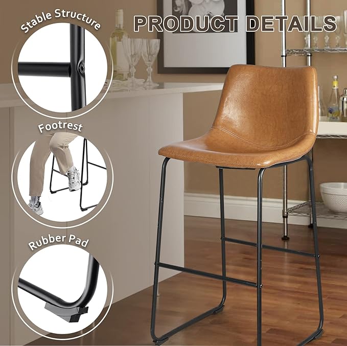 LEMBERI 30 inch Bar Stools Set of 3, Modern Counter Height Bar Stools, Faux L...