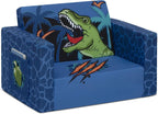 Delta Children Cozee Kids Couch 2-Seater Kids Sofa, Convertible 2-in-1 Flip Open Toddler Couch Sleeper, Foam Chair for Playroom & Bedroom, Bed Lounger, Comfy Play Sleeping Lounge Chair, Dinosaur