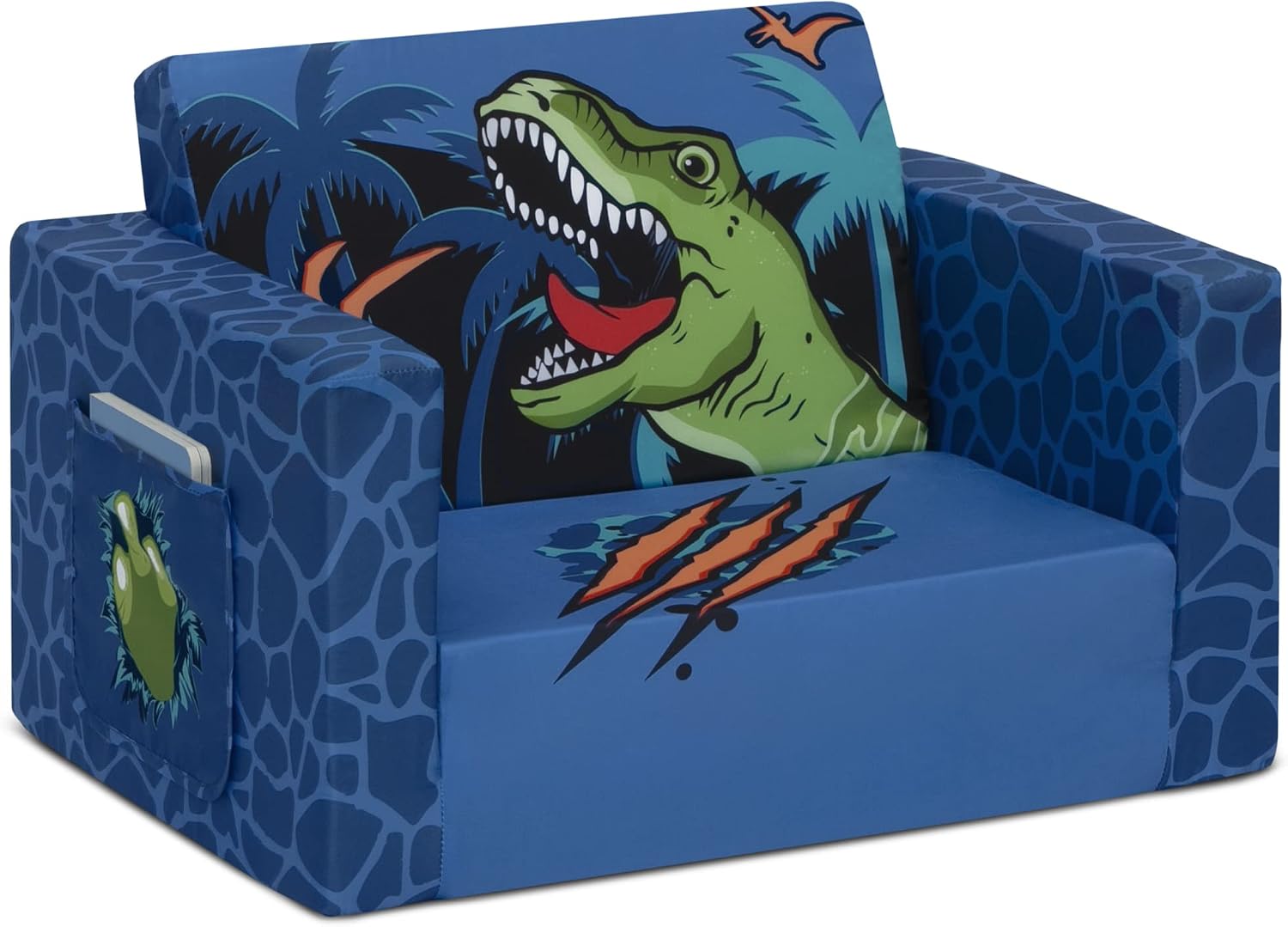 Delta Children Cozee Kids Couch 2-Seater Kids Sofa, Convertible 2-in-1 Flip Open Toddler Couch Sleeper, Foam Chair for Playroom & Bedroom, Bed Lounger, Comfy Play Sleeping Lounge Chair, Dinosaur