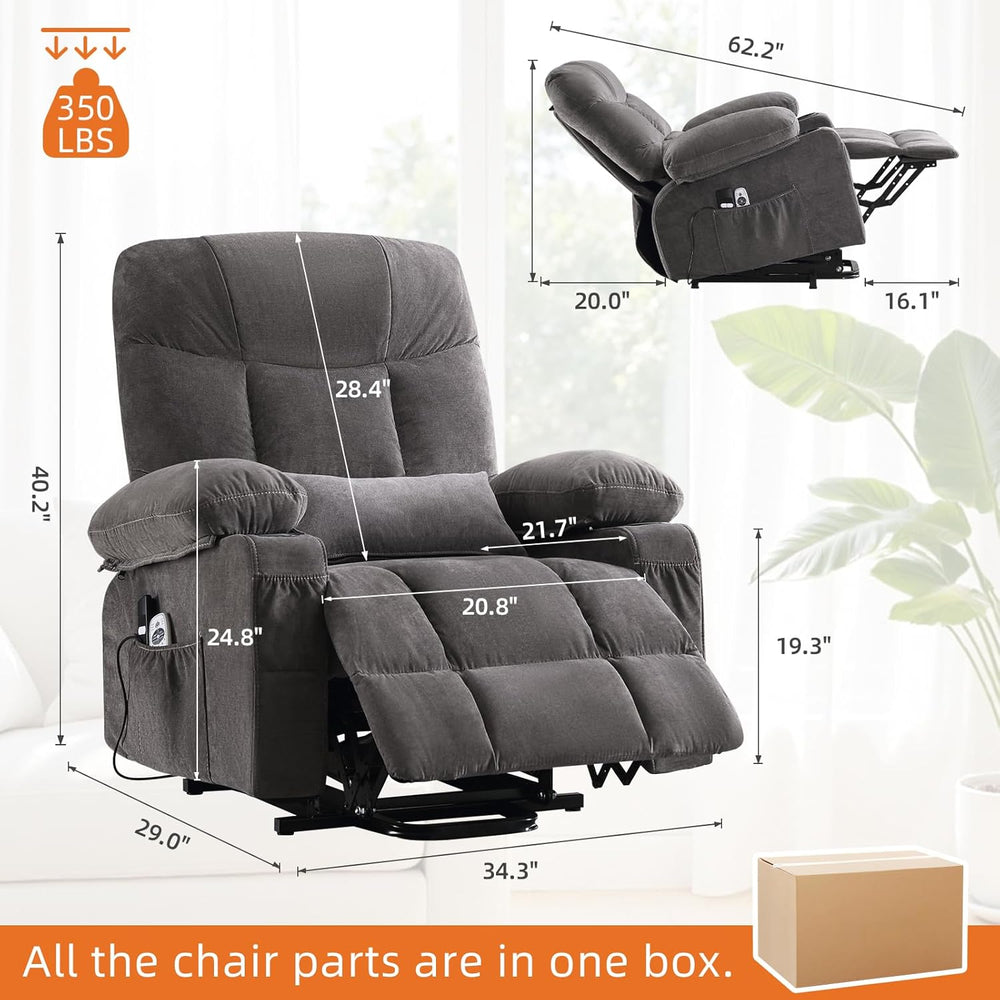 Power Lift Recliner Chair for Elderly,8-Point Vibration Massage & Heat,El...