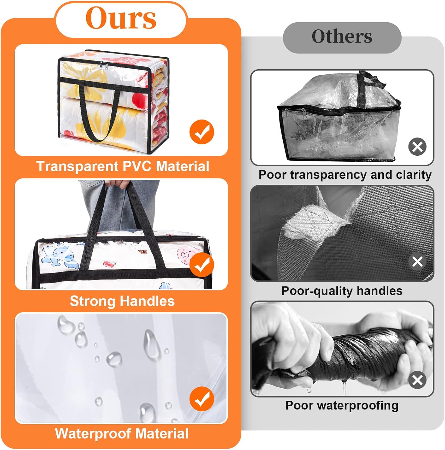 Clear Clothes Storage Bags, 4 Pack Closet Organizers and Under Bed Storage Containers, Foldable Moving Bags with Zippers for Comforter, Blanket, Bedding, Duvet, PVC Packing Bags 90L