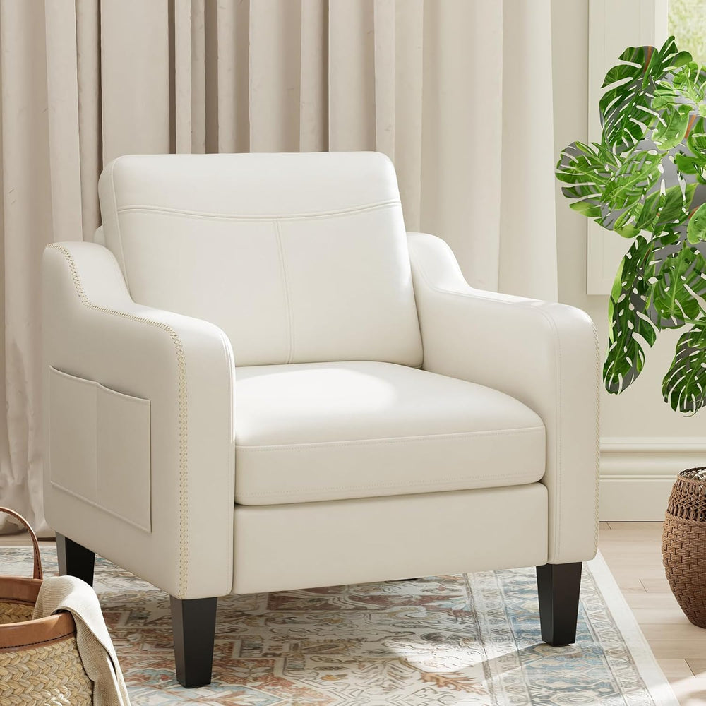 MALOL PU Leather Accent Chair Set of 2 with Solid Wood Frame, Beige