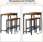 HOOBRO Bar Table and Chairs Set, 39.4" Dining Table Set with Power Outlet, 3-Piece Pub Table Set, Kitchen Bar Height Table with Stools of 2, Space Saving for Living Room, Rustic Brown BF45UBT01