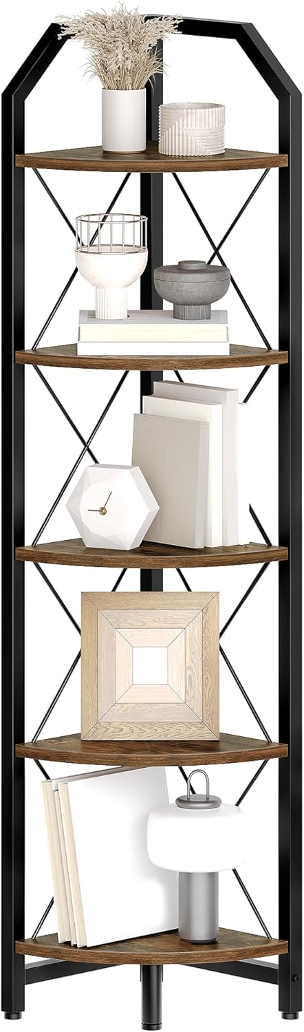 CHOEZON 59.4" Corner Shelf, 5-Tier Industrial Corner Bookshelf, Corner S...