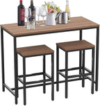 Aklaus Bar Table and Chairs Set 44" Dining Table Set Pub Bar Table with 2 Stools 3-Piece Kitchen Breakfast Table Set for Living Room Dining Room Sturdy Metal FrameBrown