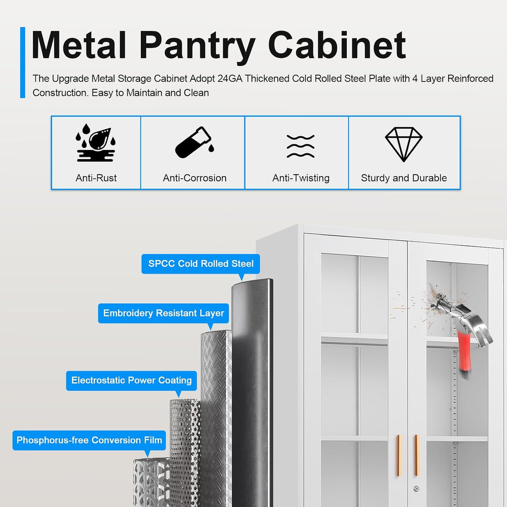 Polup 71" White Metal Glass Display Cabinet with Security Lock