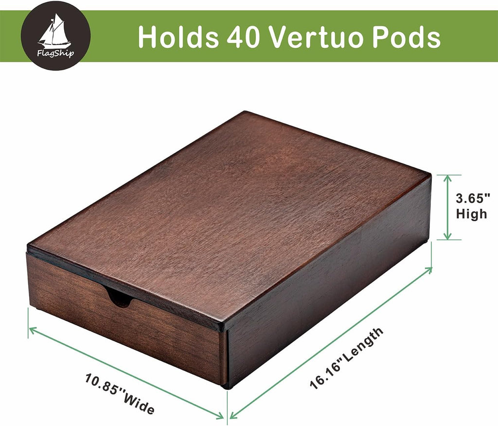 Flagship Vertuo Pod holder for Nespresso Pod Drawer Coffee Pod Organizer Modern Style & Coffee Machine Stand Wood Frame(40 Pods Capacity)