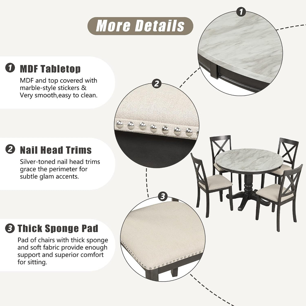 Merax 5 Piece Dining Table Set for 4, Solid Wood Kitchen Table Set with 4 Uph...