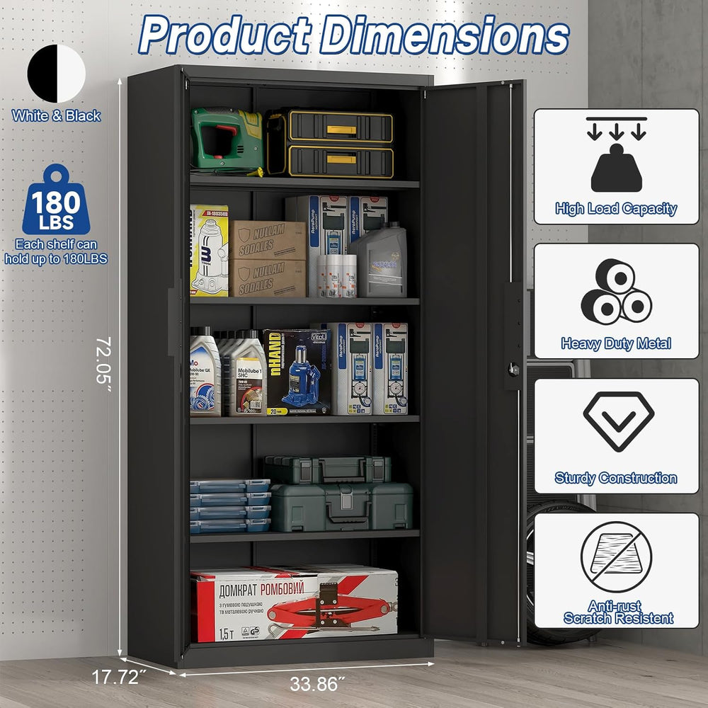 72''H Garage Storage Cabinet with Lock, 18'' Deep Metal Stora...