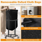 Laundry Basket with Wheels, Rolling Laundry Hamper, 30 Gal.(115L), Removable and Machine Washable Liner, Steel Frame, Tall Laundry Cart for Laundry Room, Bedroom, Bathroom, Dorm Storage -Black