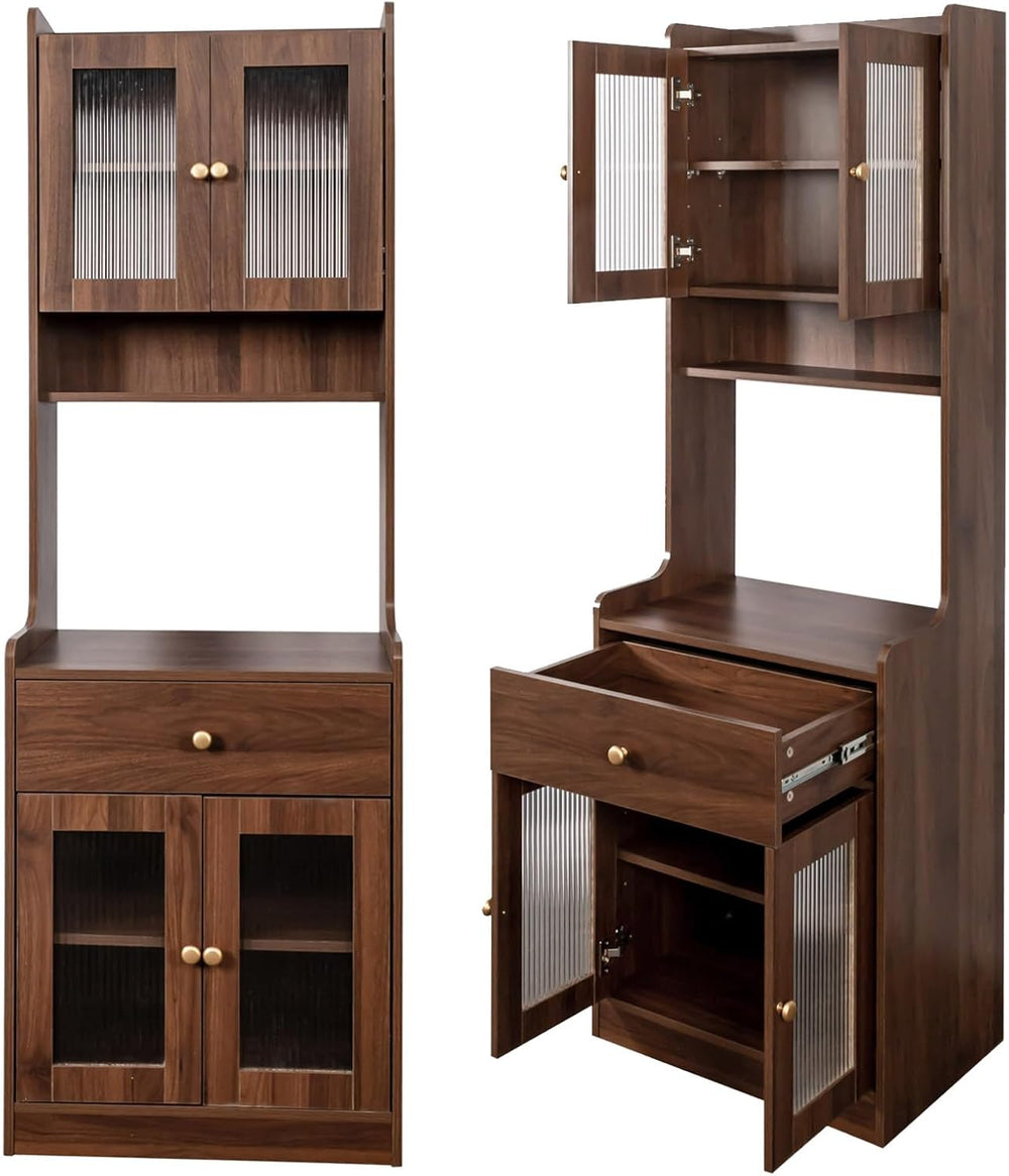 Anwick 71" Kitchen Hutch Pantry Cabinet, Farmhouse Coffee Bar Storage Ca...