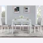 KEIKI 5-Piece Standard Height Dining Table Set with Rectangular Table and 4 Upholstered Chair, for 4 Person, Modern Crystal Decoration Wooden Table Set, Easy Assembly, for Kitchen, Dining Room, White