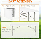 Elevon Folding Table, 6 Feet Heavy Duty Fold-in-Half Utility Table Indoor Outdoor for Camping, Picnic, Party
