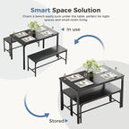 DUMOS Dining Table Set, Dining Table for 4 with Bench, Kitchen Table, Space-Saving Ideal 4-Person Set for Dining Room Kitchen Apartment Corner Black 3 Pack