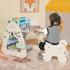 HONEY JOY Kids Table and Chair Set, 3 in 1 Convertible Art Easel & Display Bookshelf w/Magnetic Painting Board, Bottom Storage Shelf, Children Activity Table Set for Drawing Reading (Blue)