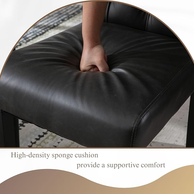 Button Tufted Dining Chairs Set of 2, Upholstered PU Leather Dining Room Chairs Farmhouse Parsons Kitchen Chairs with Wood Legs for Bedroom/Living Room/Resturant, Padded Seat, Black