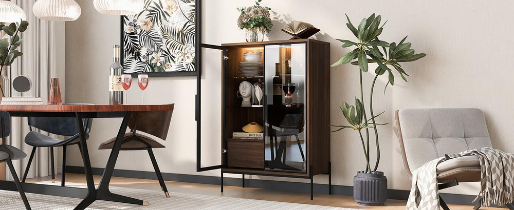 roomfitters 51.2'' Display Cabinet with Glass Doors, Pantry Storage C...