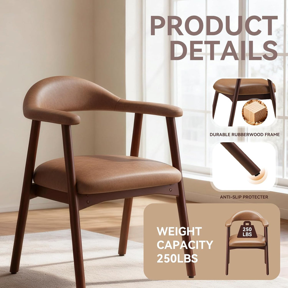 MALOL Leather Dining Chair with Armrest Set of 2, Upholstered Dining Room Cha...
