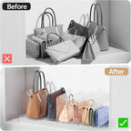 Purse Organizer for Closet, Stackable Handbag Storage Shelf, Adjustable Clear Shelf Dividers, Keep Clutch, Bag, Pocketbook Upright, for Bedroom
