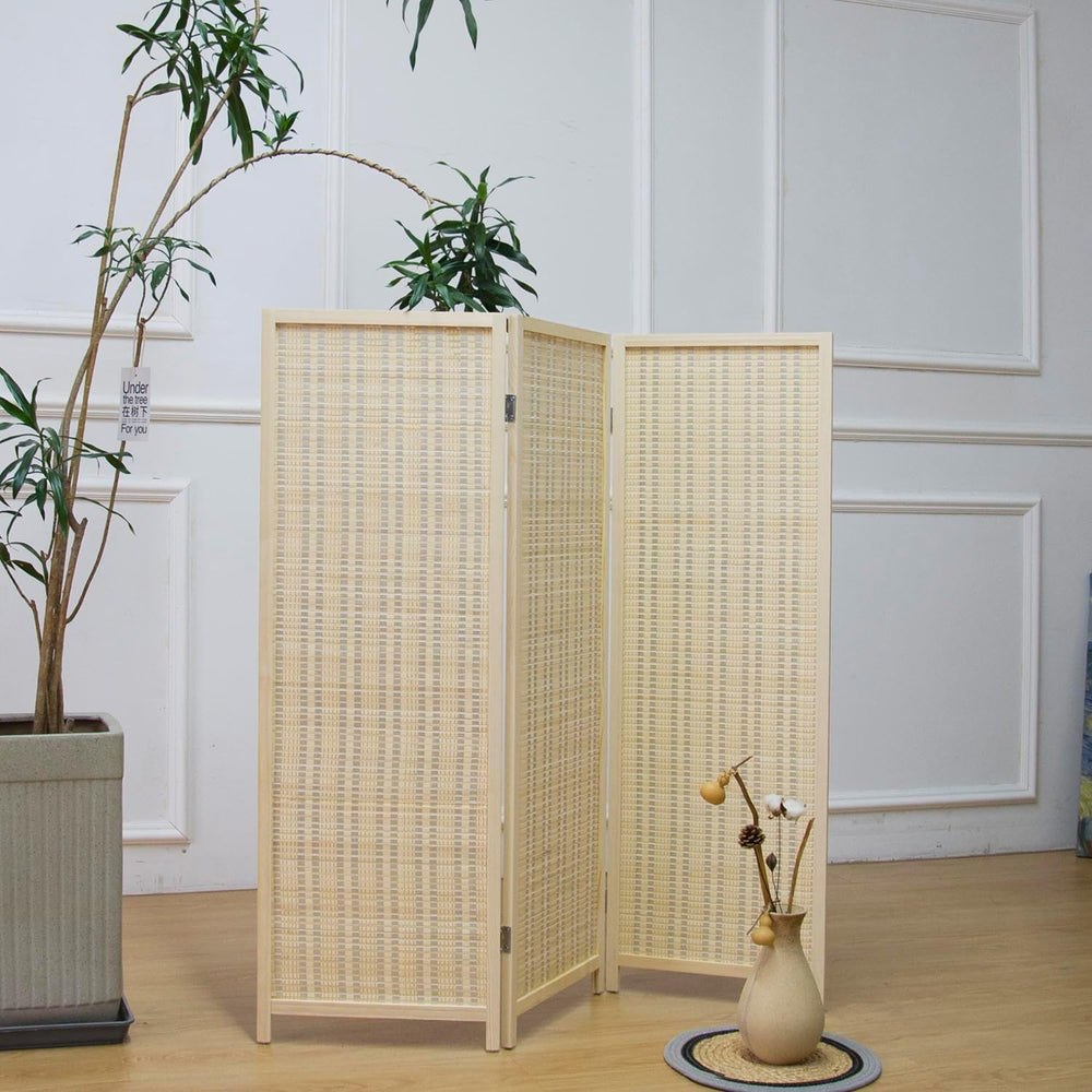 Furnnylane 3 Panel Short Room Divider Screen,Beige Freestanding Partition,Sma...