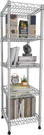 GIOTORENT 5 Tier Standing Shelving Metal Units, Adjustable Height Wire Shelf Display Rack for Laundry Bathroom Kitchen 11.8 W x 11.8 D x 50 H (5-Tier, Grey, Matte/Glossy Finish)