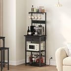 MAHANCRIS Bakers Rack with Drawer, Microwave Stand with Power Outlet, Coffee Bar Station with 4 Hooks, Kitchen Storage Shelf Rack 4 Tiers, for Kitchen, Dining Room, Black BRBK48E01