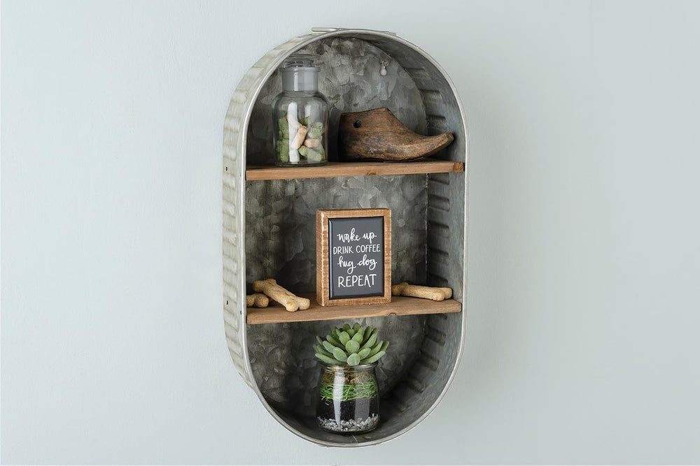 Primitives by Kathy Washtub Wooden Double Shelf 9.50" x 17.25" x 4....