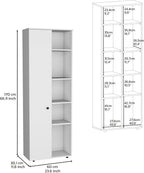 67" H Kitchen Pantry, White Storage Cabinet with 1 Door, 5 Interior Shelves and 5 Exterior Shelves, Easy to Maintain, for Dining Room