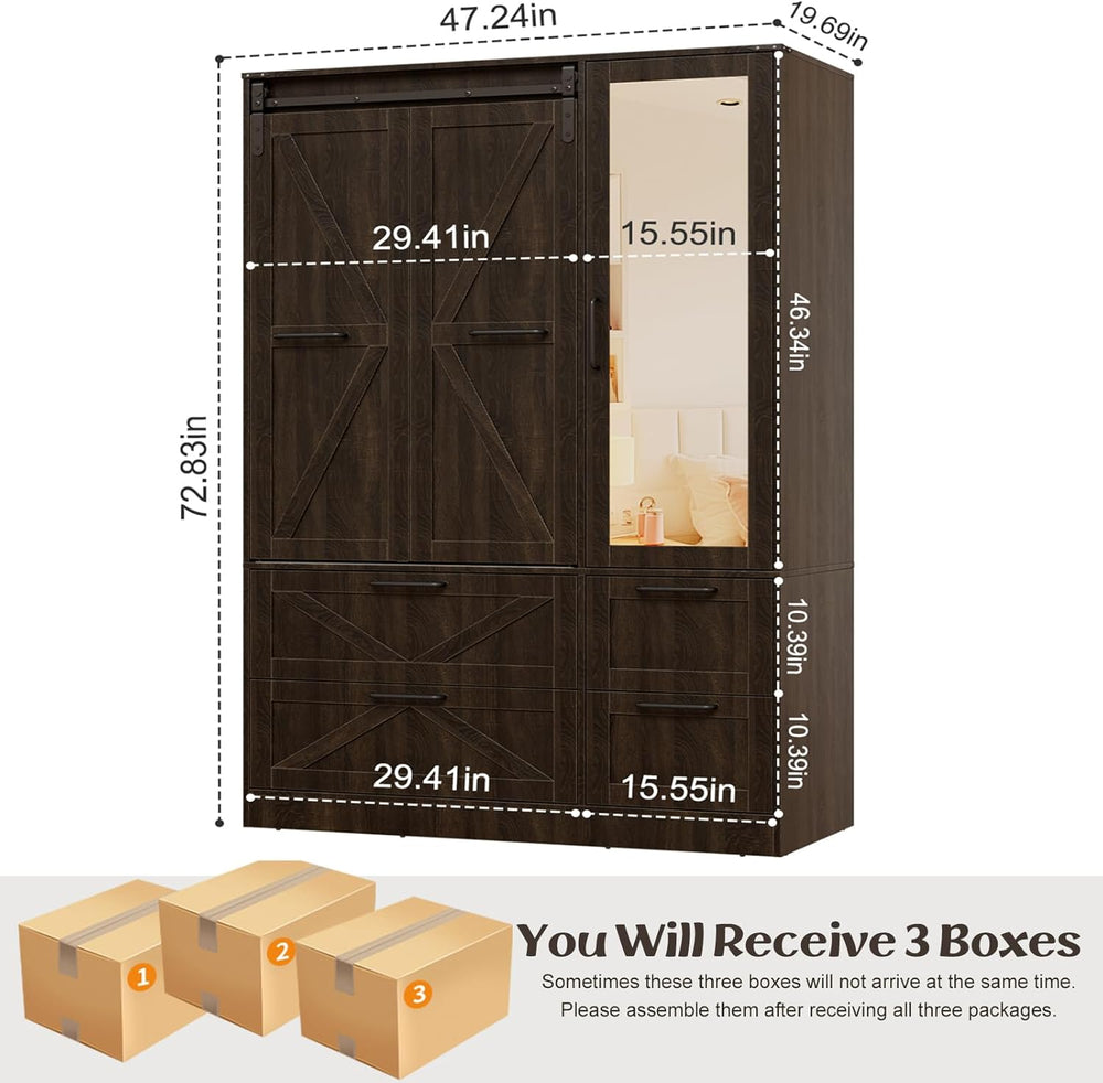 PAKASEPT Armoire Wardrobe Closet with w/Folding Sliding Barn Door | Bedroom A...