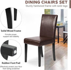 FDW Dining Chairs Set of 4,Dining Room Chairs,Side PU Cushion Chairs with Waterproof Surface and Wood Legs,for Kitchen Restaurant and Living Room,Leather Brown