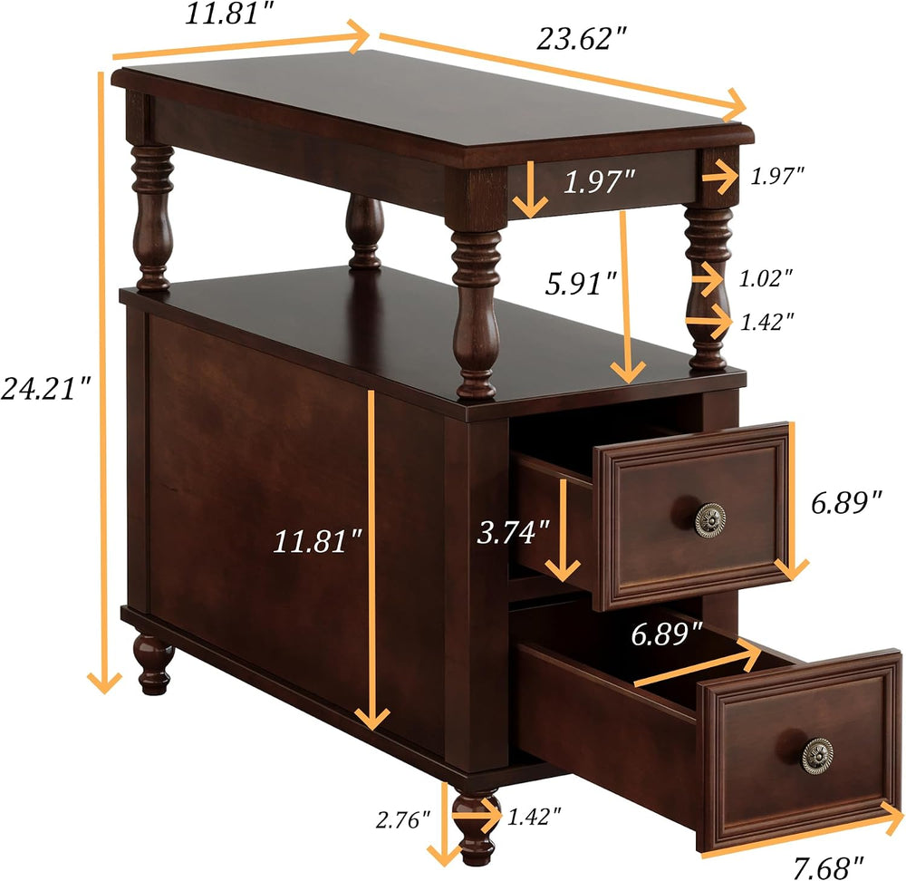 Tribesigns Solid Wood End Table, Vintage Side Table with 2 Drawers & 2-Ti...