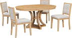 Ball & Cast Retro Dining Table Set for 4 with 4 Upholstered Chairs,5-Piece Wooden Living Room Furniture W/ 42" Round Extendable Kitchen Desk,for Small Space,Apartment,Dining Room,Natural