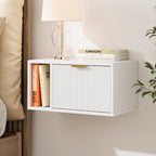 Masupu Floating Nightstand, Wall Mounted Floating Bedside Table with Storage Drawer and Open Shelf, Modern Bedroom Nightstand, 19.3" x 11.4" x 10", White