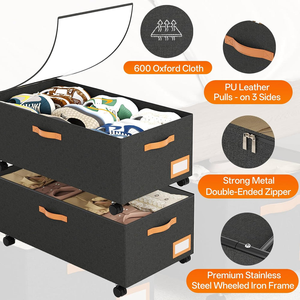 Under Bed Storage with Wheels, 12" Height Under Bed Storage Extra Deep U...