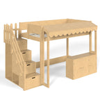 Twin Size Wood Loft Bed with Storage Stairs and Pretend Store Counter (Twin)